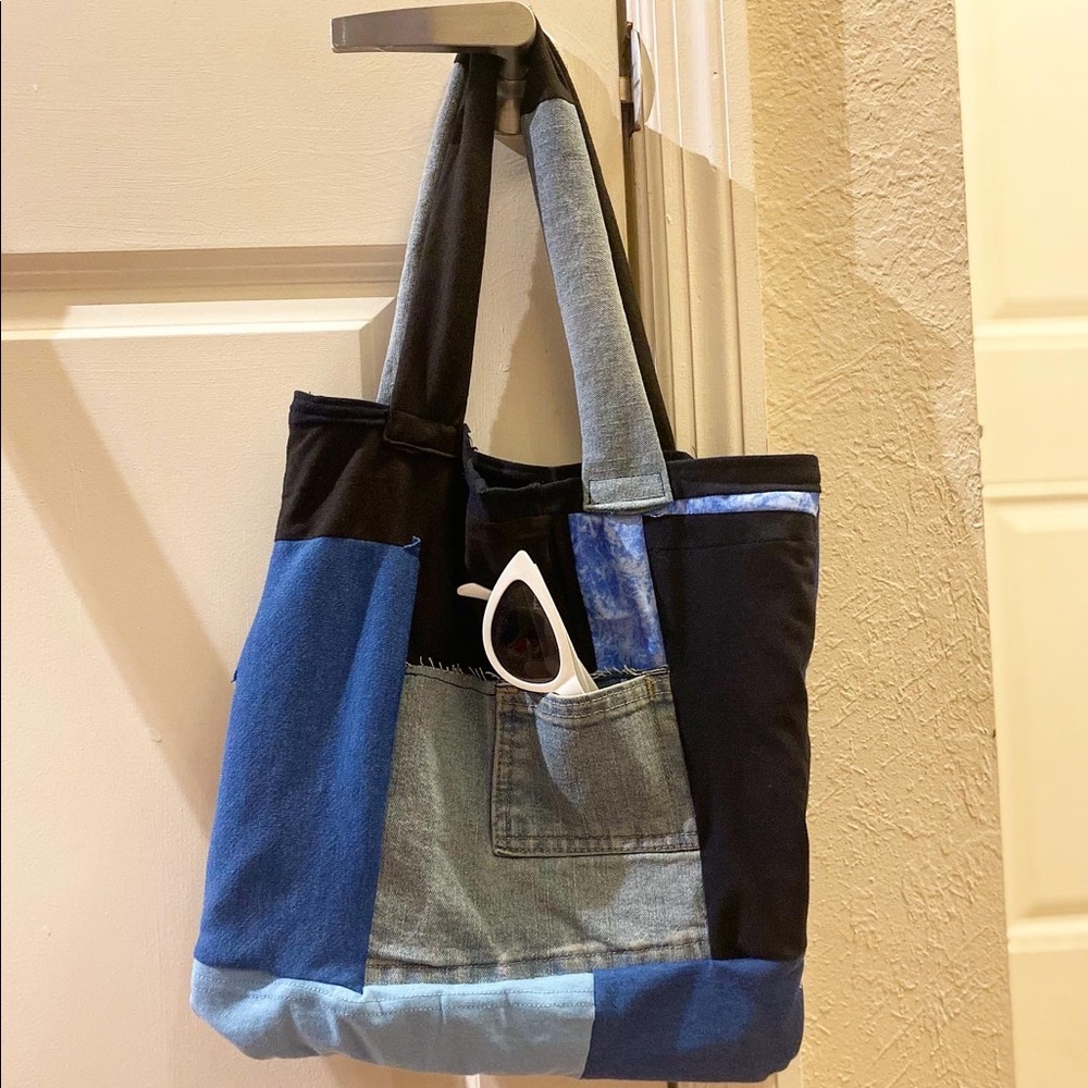 Patchwork denim tote bag
